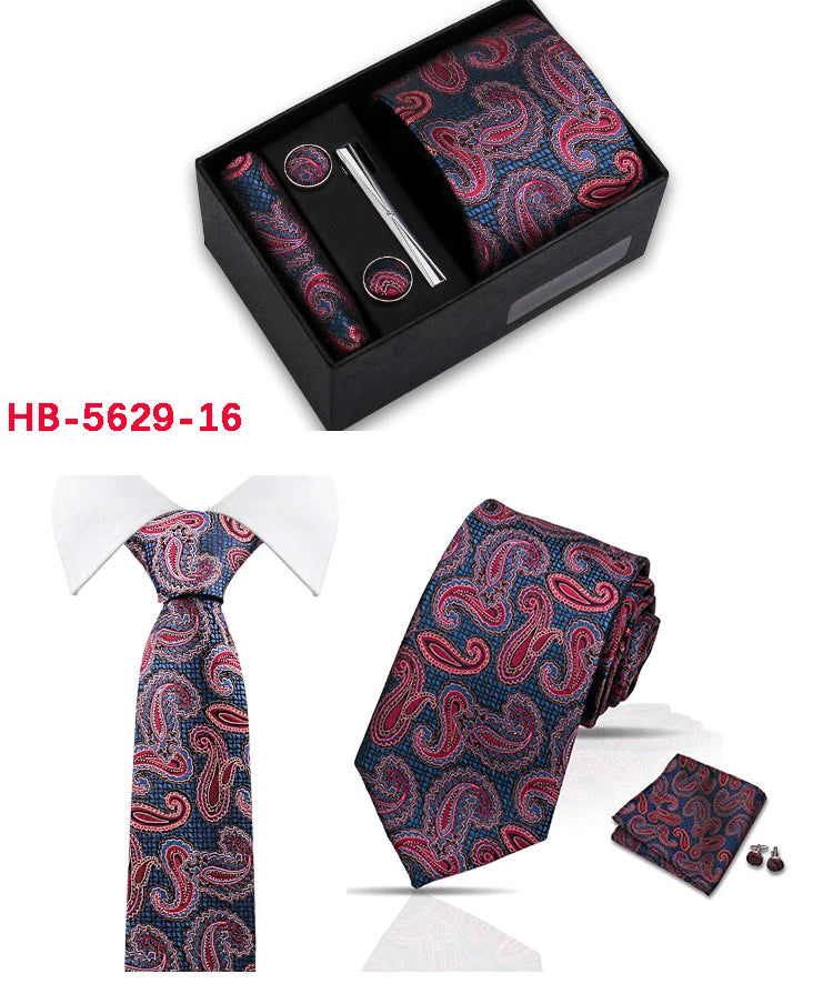 Classic Mens Tie Set Paisley Hanky Cufflinks In Gift Box Jacquard Woven Neckties Set For Men Formal Wedding Fashion Accessories