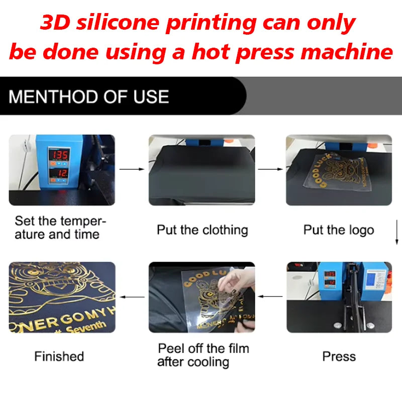 10PCS Customized Brand 3D Silicone One Color HTV Heat Transfer Printing Raised Personalized Logo Clothing Label T-Shirt Sticker