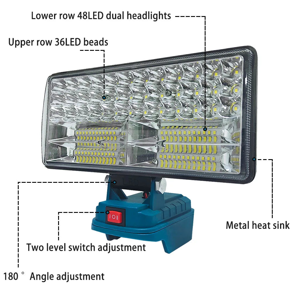 90W LED Work Light for Makita 18V Battery LED Spotlight -9000LM Cordless Jobsite Flood Light Construction Work Light USB Charger