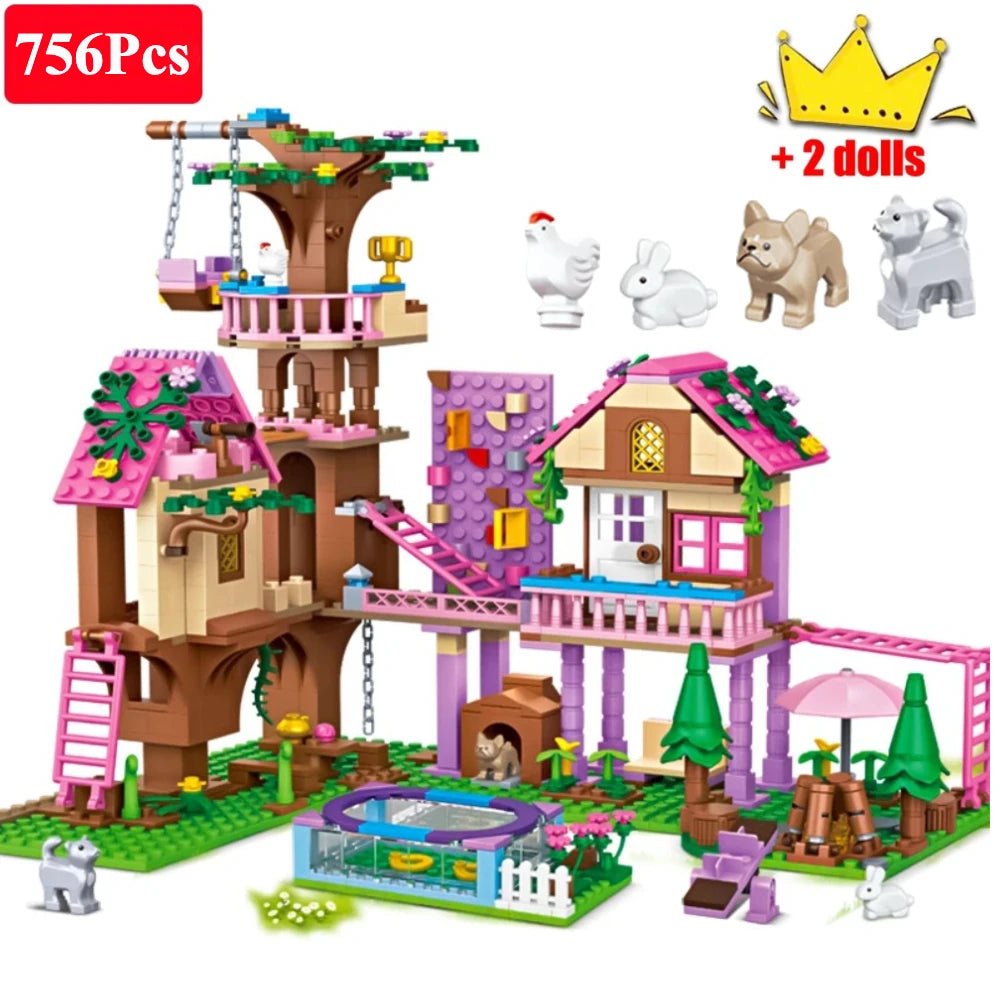 Friends City Tree House Summer Holiday Villa Castle Building Blocks Garden Swimming Pool Model Figures Toy For Kid Birthday Gift