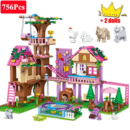 Friends City Tree House Summer Holiday Villa Castle Building Blocks Garden Swimming Pool Model Figures Toy For Kid Birthday Gift