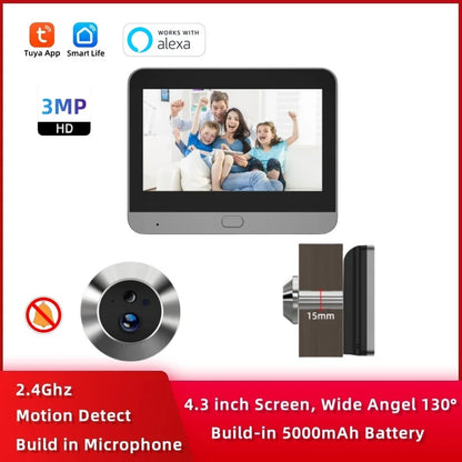 Tuya Smart 3MP  WiFi Peephole Video Door Camera Security one-way Audio Night Vision 4.3' HD Video Door Eye Camera