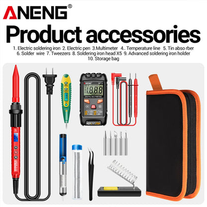 ANENG 60W Professional Electric Soldering Iron Adjustable Temperature SL106 EU/220V US/110V Welding Repair + M113 Multimeter Too