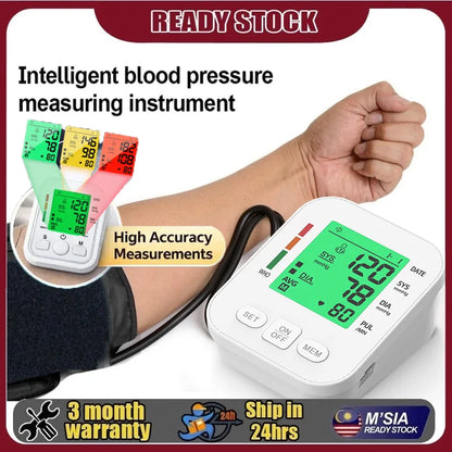 3 Color Backlight Blood Pressure Monitor Upper Arm Pressure Device Automatic BP 36cm Cuff Machine for Medical Home Health Care