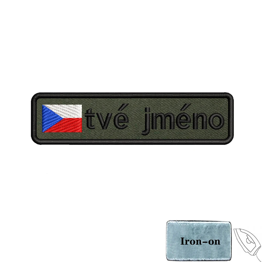1PC 10cmX2.5cm Custom Name Flag Patch Badge Iron On Hook Loop Army green Netherlands Germany Russia France Belgium Italy Spain