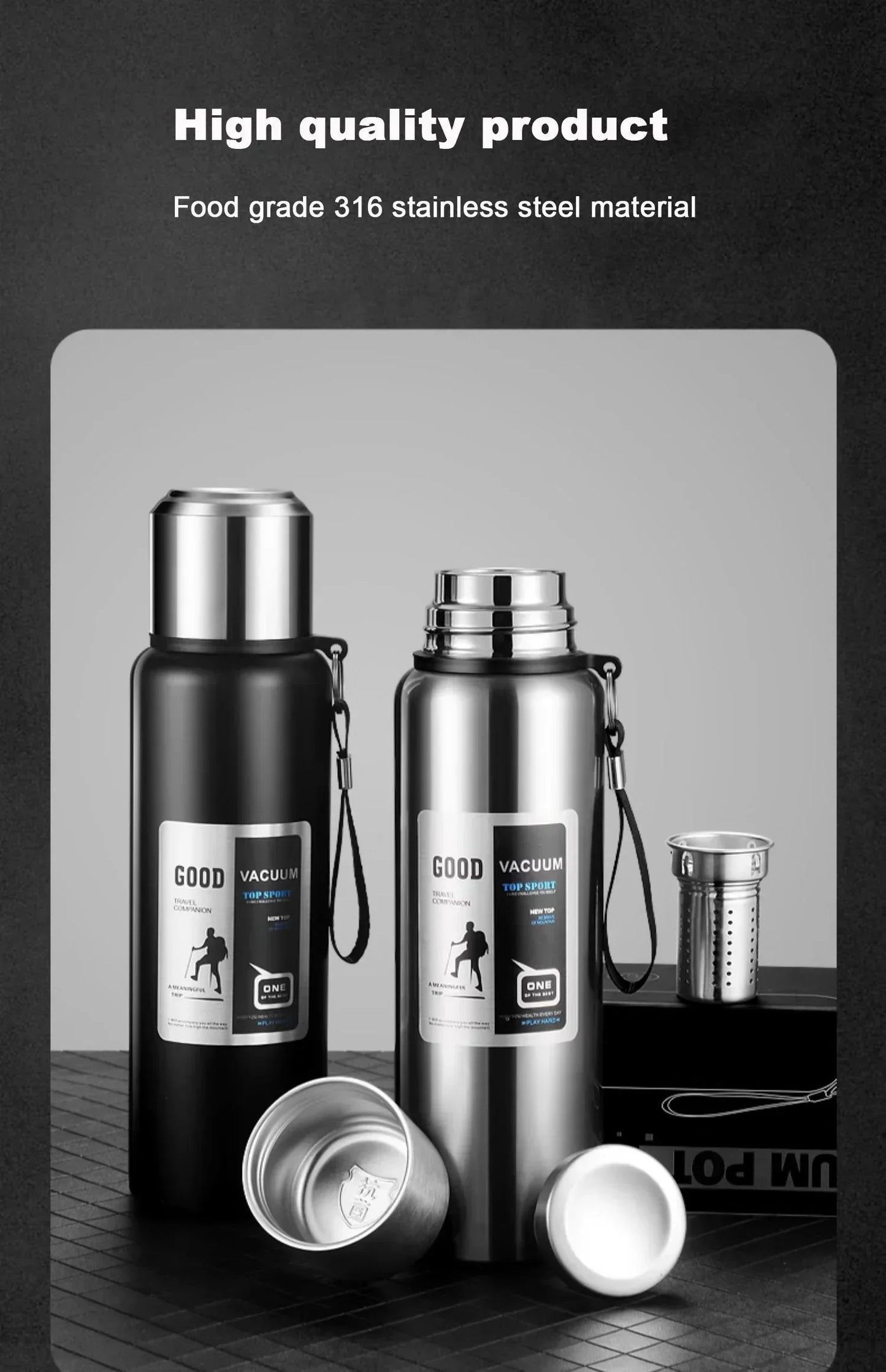 Large Capacity Cold & Hot Thermos Tumbler, Stainless Steel Insulated Water Bottle, Tea Coffee Flask Pot Travel Mug