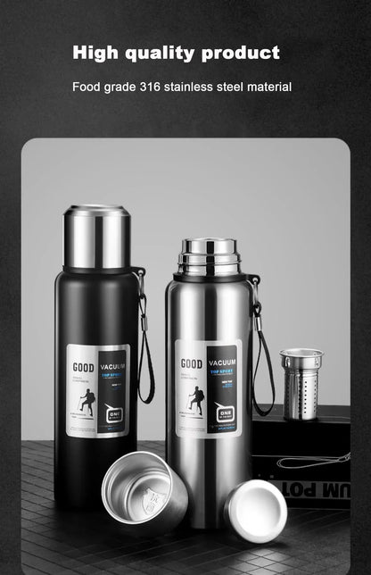 Large Capacity Cold & Hot Thermos Tumbler, Stainless Steel Insulated Water Bottle, Tea Coffee Flask Pot Travel Mug