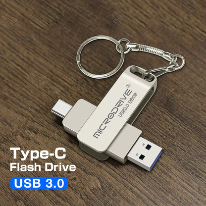 2 in 1 TYPE-C for Mobile Phone USB 3.0 Flash Drive 64GB Rotatable Black Memory Stick 128GB 256GB Pen Drive Pendrive U Disk