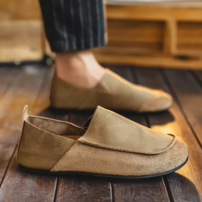 Fashion Mens Casual Shoes Soft Leather Comfort Man Loafers Outdoor Walking Half Slippers Breathable Lazy Driving Shoes Moccasins