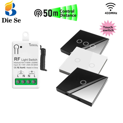 Diese 86 Wireless Touch Light Switch 433MHz Remote Transmitter, AC 110V~250V 10A Relay Receiver Interruptor for home improvement