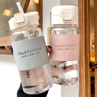 【LM】500ml Portable Water Bottle with Straw Creative Cute Leak-proof Plastic Drinking Bottle Milk Coffee Tea Juice Cup Drinkware