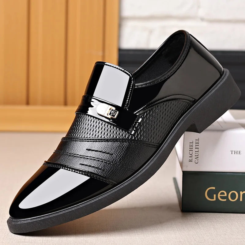 2026 New Glossy Men Loafers Rubber Sole Business Dress Shoes Large Size Versatile Adult Shoes Black Shoes Dress Shoes Men