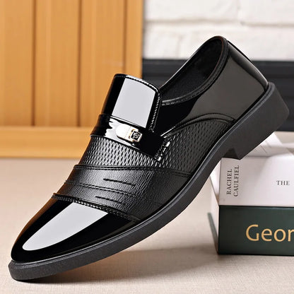 2026 New Glossy Men Loafers Rubber Sole Business Dress Shoes Large Size Versatile Adult Shoes Black Shoes Dress Shoes Men