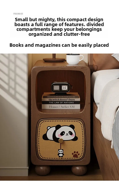 Cartoon Panda Solid Wood Children's Nightstands for Home Child's Bedside Tables Narrow Kid's Bedside Cabinets Children Furniture