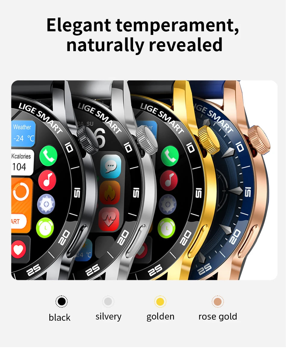LIGE Full Touch Smartwatch Outdoor Military Smart Watch 1.38" HD Screen Bluetooth Call IP68 Waterproof Sport Fitness Watches Men