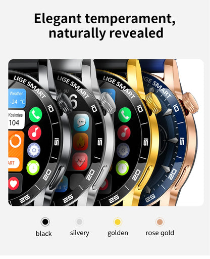 LIGE Full Touch Smartwatch Outdoor Military Smart Watch 1.38" HD Screen Bluetooth Call IP68 Waterproof Sport Fitness Watches Men