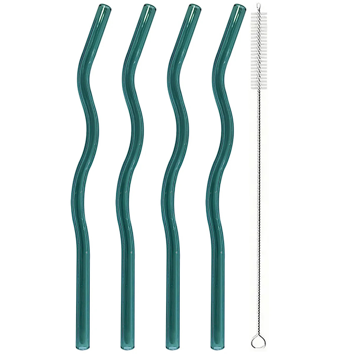 4pcs 200*8mm Glass Straws Wavy Colorful Drinking Straw Set with Brush High Borosilicate Glass Straw Kitchen Party Bar Drinkware