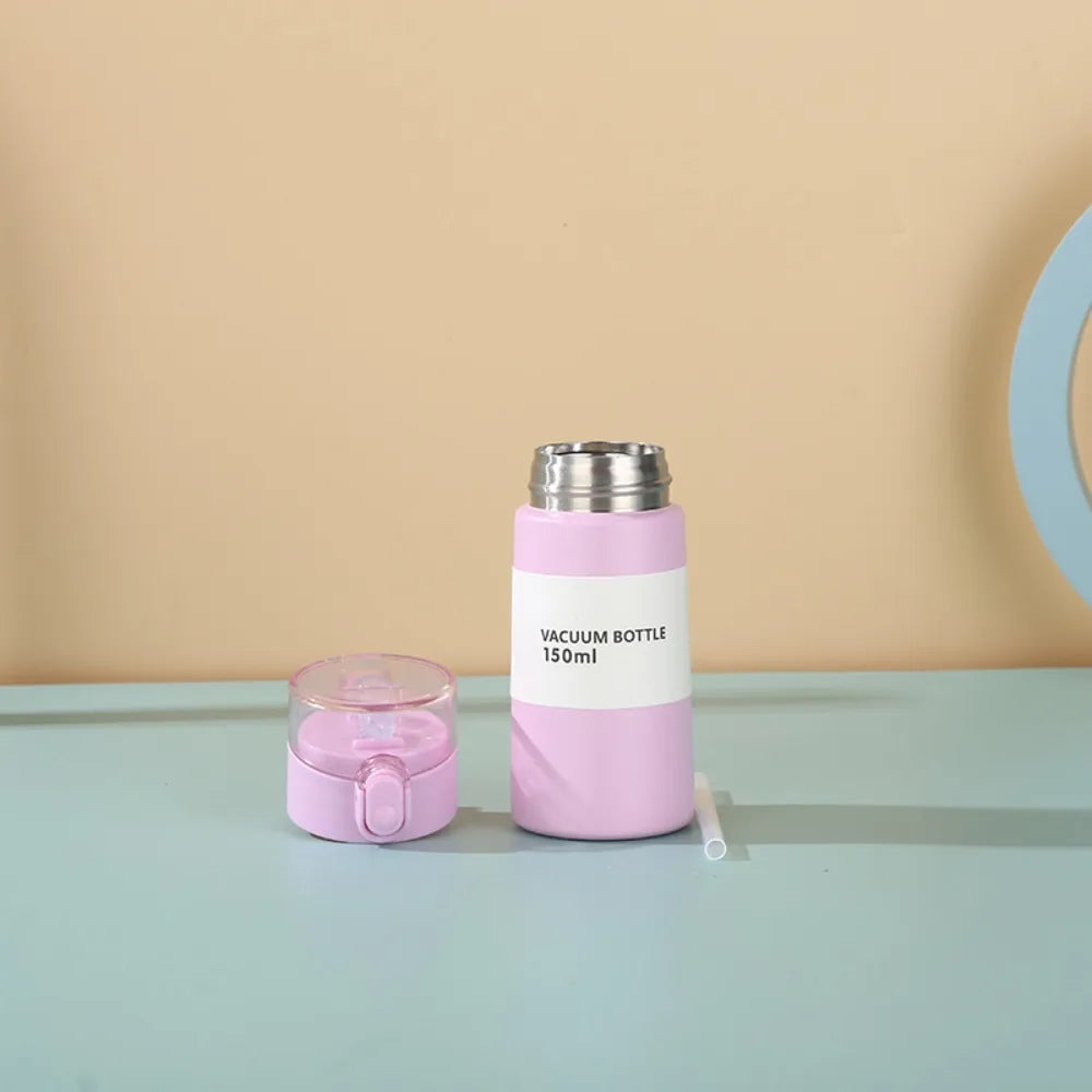 Cute Mini Thermos Cup with Straw Stainless Steel Pocket Insulated Bottle Portable Mini Kawaii Kids Water Cup Drinkware Thermos