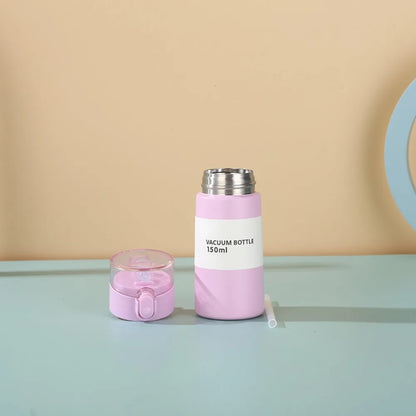 Cute Mini Thermos Cup with Straw Stainless Steel Pocket Insulated Bottle Portable Mini Kawaii Kids Water Cup Drinkware Thermos