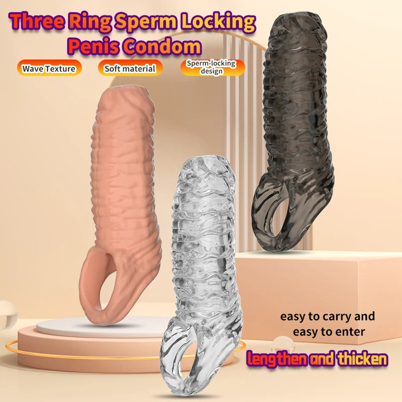 Penis Sleeve Reusable Sexy Toys for Men Penis Silicone Cock Sleeve Massage Adult Products For Woman Gay Penis Toys Sexual Goods