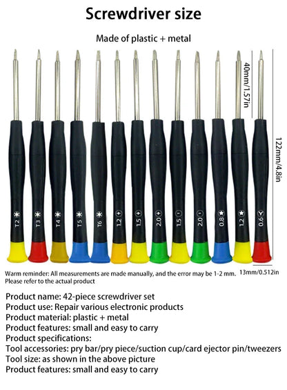 42 in 1 Mobile Phone Repair Tools Disassemble Repair Set For iPhone Screwdriver Combination Skid Multi Function Disassembly Kit