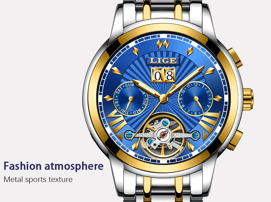 2026 LIGE Automatic Mechanical Wrist Watches For Men Top Brand Luxury Tourbillon Men Watch Fashion Business Waterproof Watch Men
