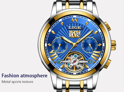 2026 LIGE Automatic Mechanical Wrist Watches For Men Top Brand Luxury Tourbillon Men Watch Fashion Business Waterproof Watch Men