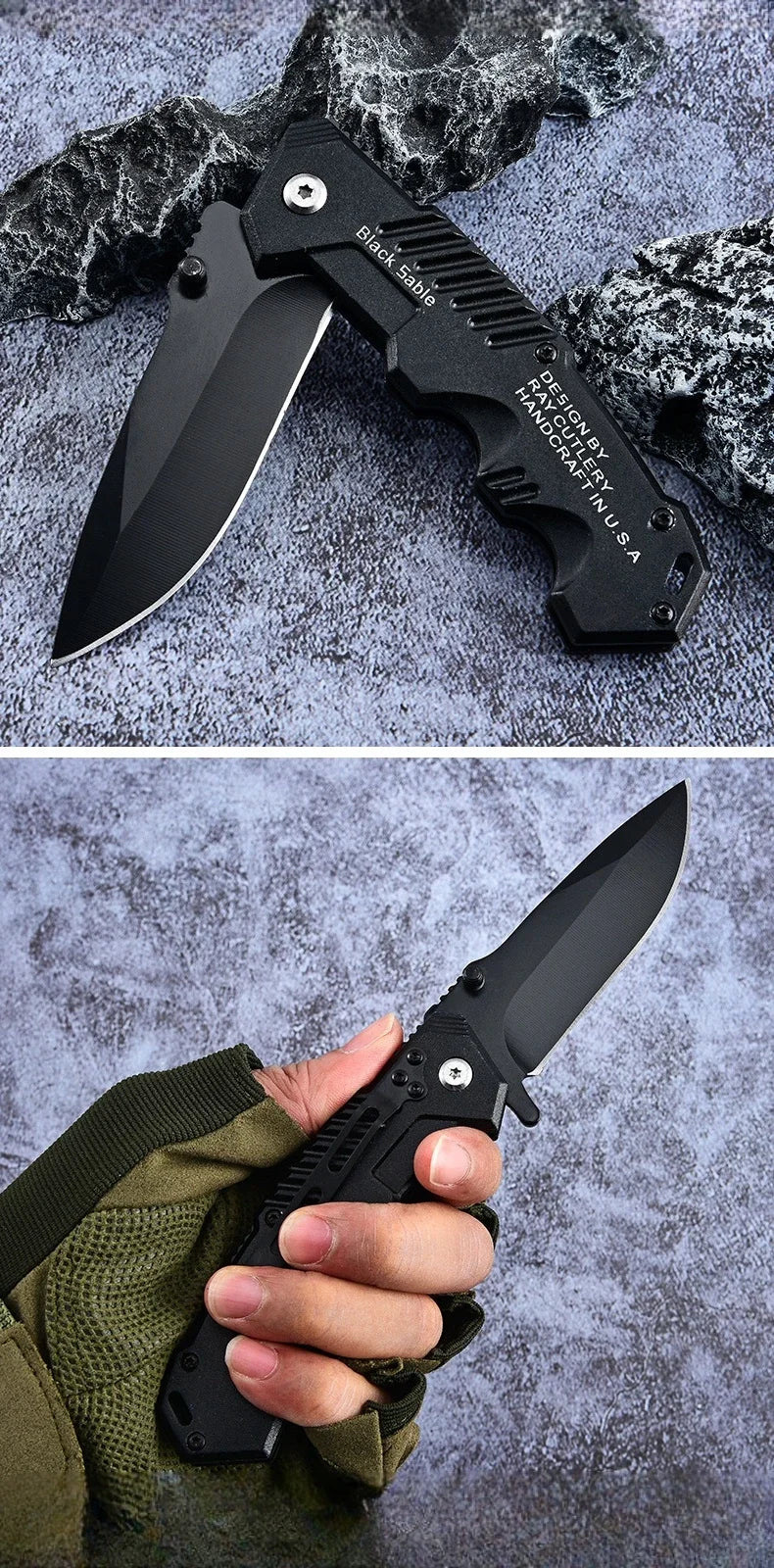 High-hardness outdoor folding knife, portable small straight knife for camping, stainless steel pocket knife, men's fruit knife