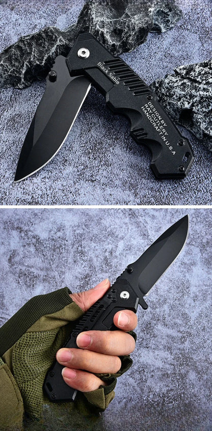 High-hardness outdoor folding knife, portable small straight knife for camping, stainless steel pocket knife, men's fruit knife