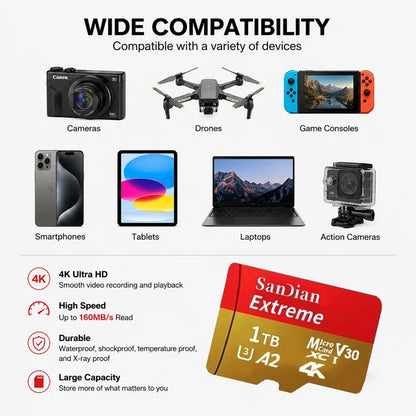 128GB Micro TF SD Card Portable Storage Card for Smartphone Tablet Camera
