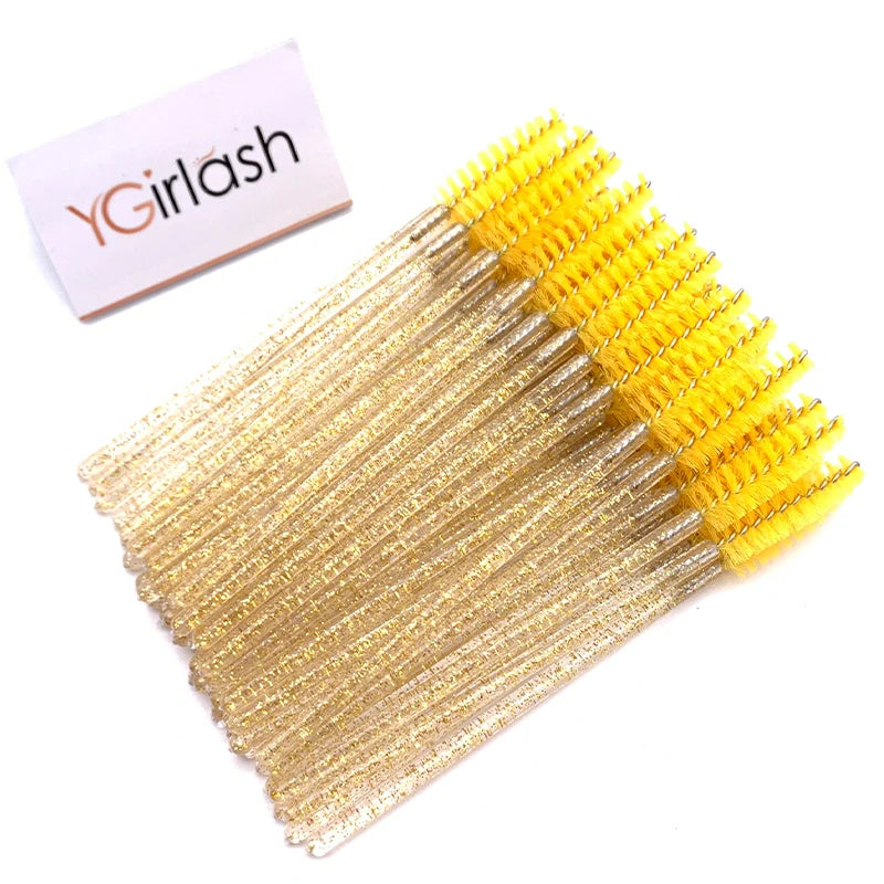 50 Pcs Shiny Crystal Eyelash Applicator Disposable Diamond Handle Nylon Two Colors Mascara Wands Spoolies Pink Brushes