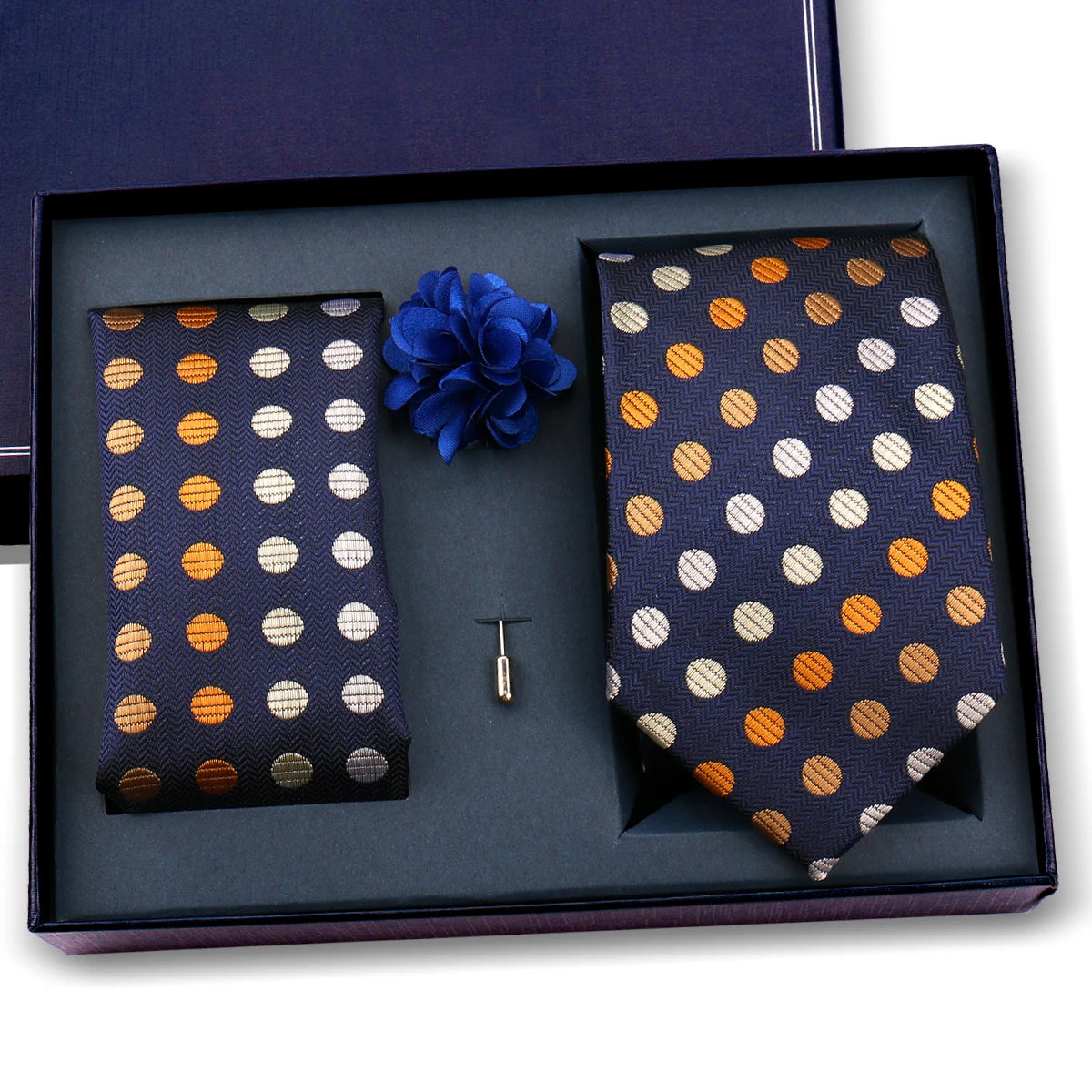 Elegant Ties For Men Classic Paisly Neck Tie Pocket Square Brooch Set With Gift Box Mens Business Wedding Suit Accessories