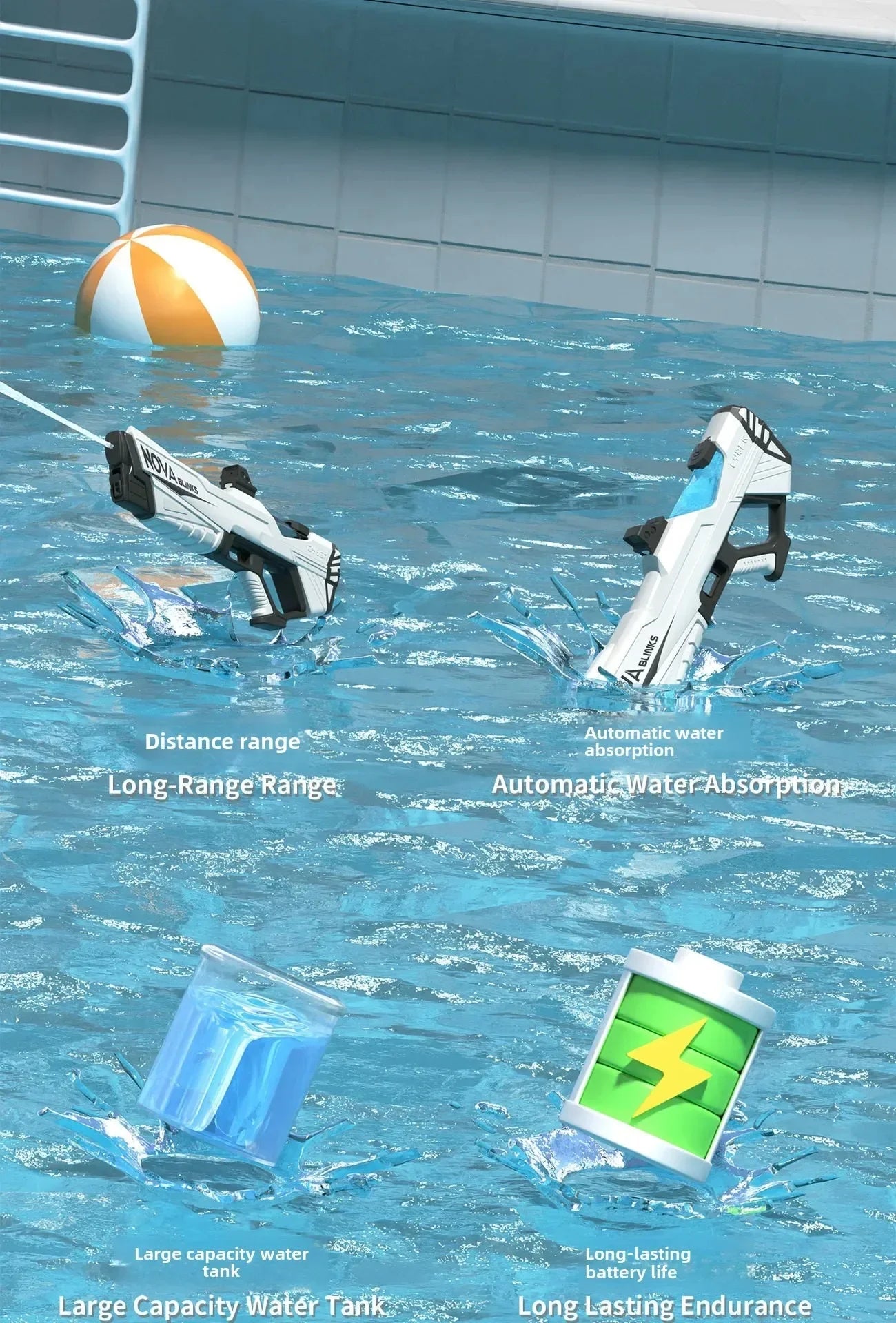Electric continuous water gun fully automatic water absorption large capacity outdoor battles  summer water fights children toys