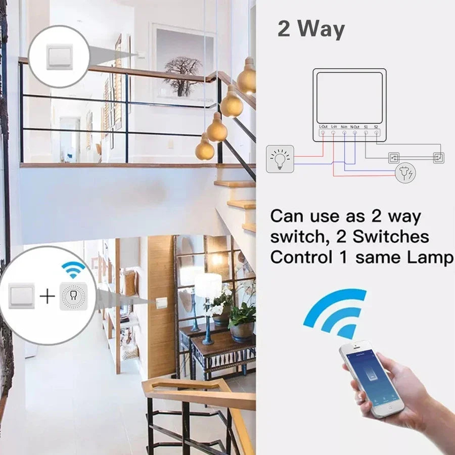 Tuya WiFi Smart Switch 16A 20A RF 433Mhz Relay Breaker Module 2-Way Control Smart Life App Remote Works with Google Home Alexa