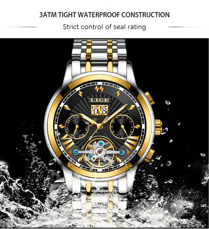 2026 LIGE Automatic Mechanical Wrist Watches For Men Top Brand Luxury Tourbillon Men Watch Fashion Business Waterproof Watch Men