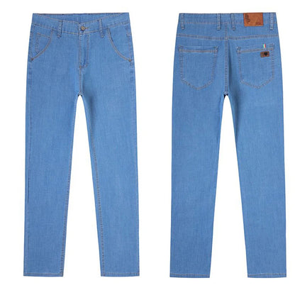 Classic Style Summer Men's Light Blue Thin Straight Jeans Business Casual Stretch Denim Pants Male Brand Loose Trousers