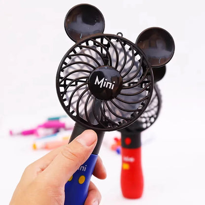 Handheld USB Charging Fan Cartoon Anime Character Mickey Mouse Shaped Desktop Electric Fan Kawaii Night Light Fan Toys Gif