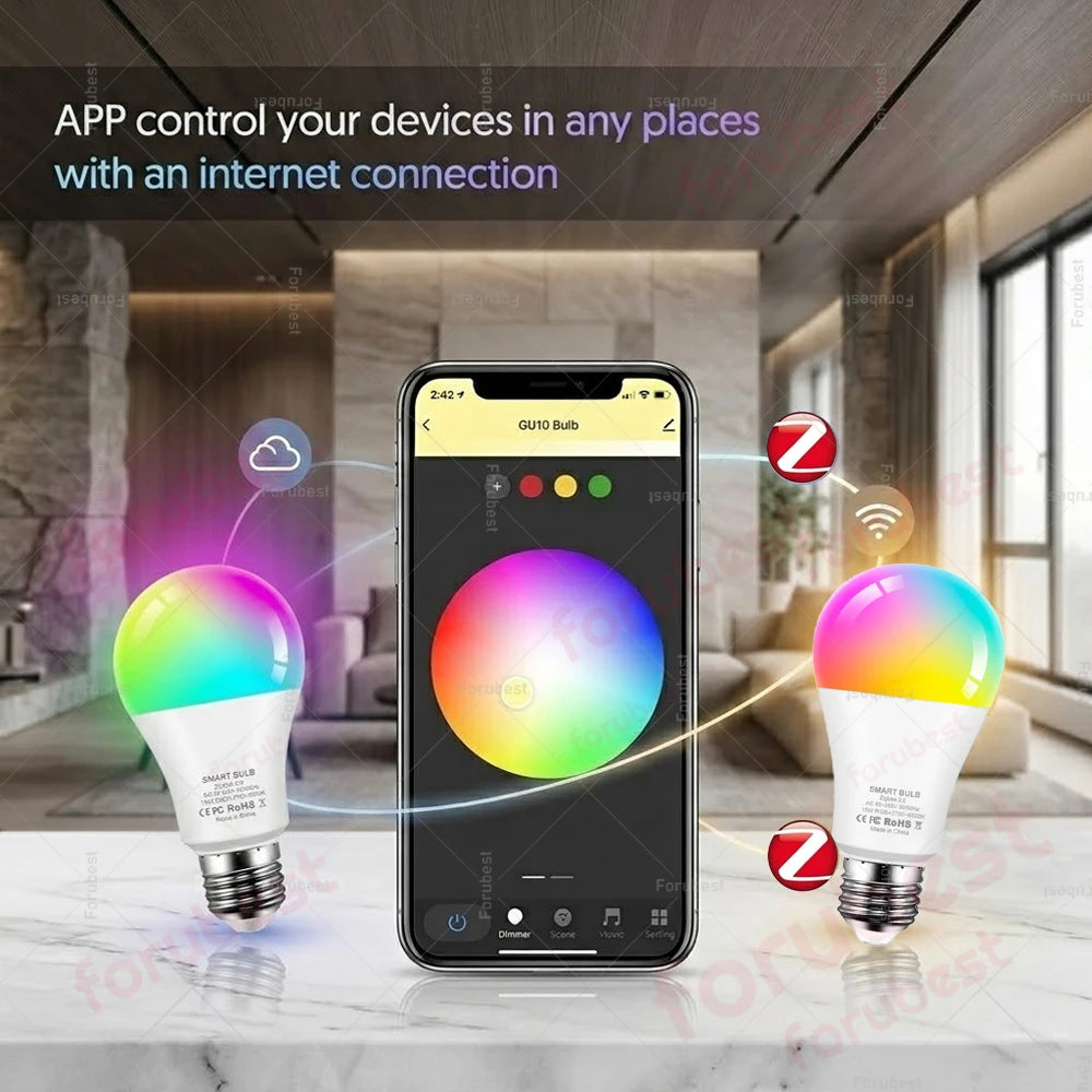 Zigbee Smart Bulb RGBCW E27 E14 GU10 LED Lamps Voice Control via Alexa Echo Yandex Alice,Zigbee 3.0 Hub Required for Zigbee2MQTT