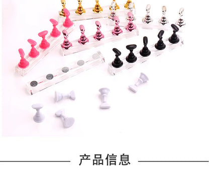 5pcs Nail Holder False Nail Tip Practice Stand Crystal Base Magnetic Holder Nail Art Display For Art Salon DIY & Practice Tools