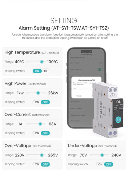 TUYA WIFI Smart Circuit Breaker Power Metering 63A 1P  DIN Rail for Smart Home wireless Remote Control Smart Switch by APP ATELE