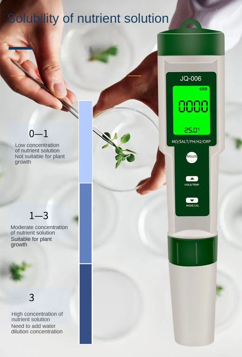 10 in 1 Water Quality Monitor PH/EC/TDS/ORP/H2/Fertile/Salinity/S.G/Resistivity/Temp Multifunction Tester for Aquariums Pools