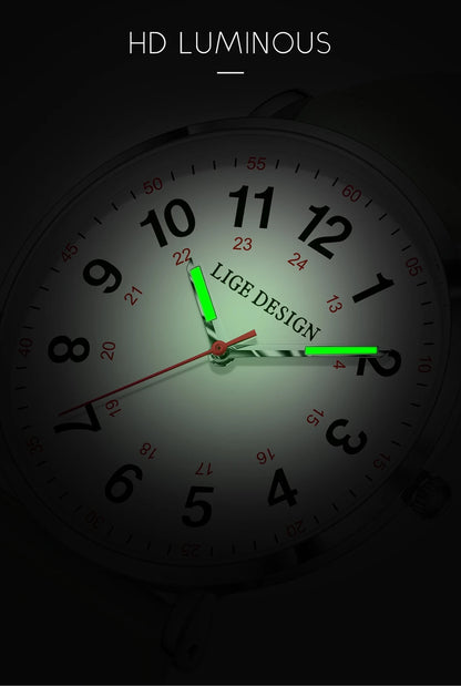 LIGE New Fashion Women's wristwatch Ultra-Thin Quartz Watches for Woman Waterproof Luminous Silicone Ladies Watches Pink Clock