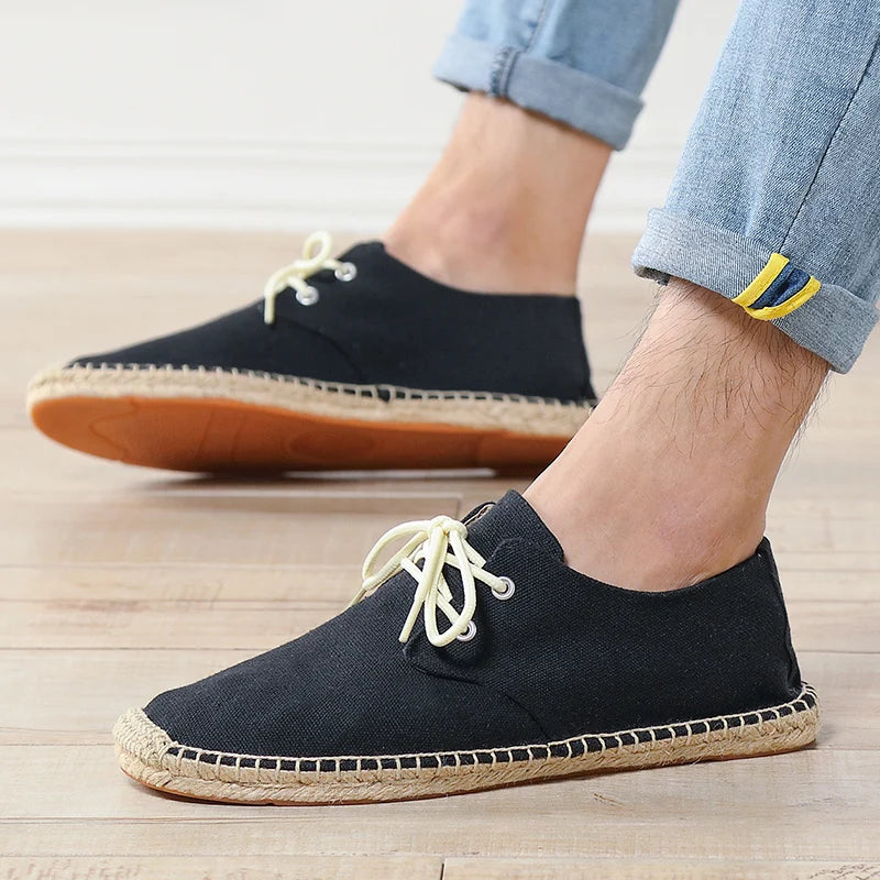 Male Casual Canvas Hemp Insole Fisherman Light Shoes Ethnic Style Men Espadrille Flats Shoes Summer Casual Shoes Driving Shoes