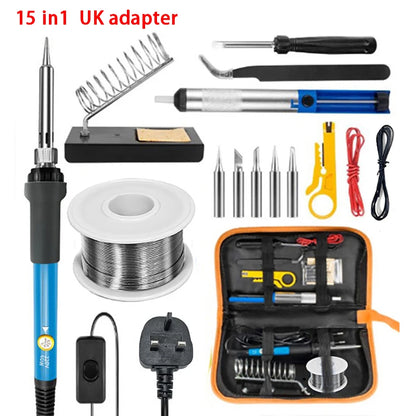 High Quality 220V 60W Soldering Iron Kit Adjustable Temperature 15 In 1 Tool Set With Soldering Iron DIY Set EU Plug AU UK US