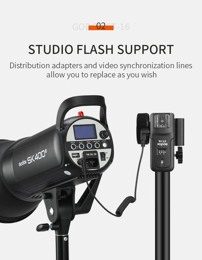 Godox CT-16 16 Channels Wireless Radio Flash Trigger Transmitter + Receiver Set for Canon Nikon Pentax Studio Speedlite Flash