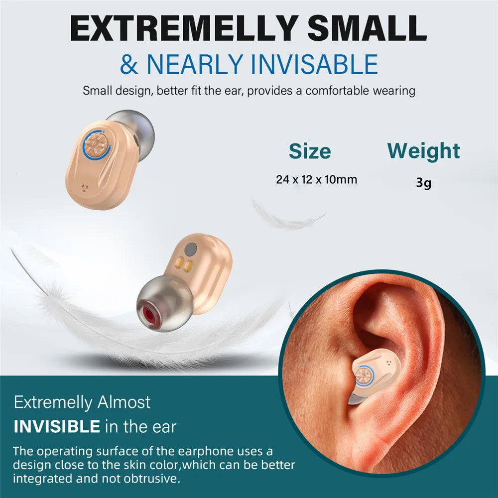 Best Hearing Aid Rechargeable ITE Mini Wireless Sound Amplifier Invisible Hearing Aids Headphones With Charging Base for Elderly