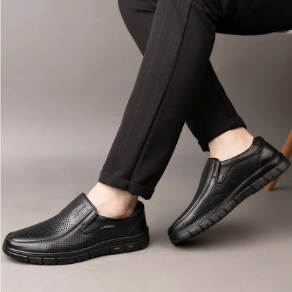 Men's Slip-On Shoes Summer Hollow out Breathable Comfortable Soft Bottom Anti-Slip Leather Shoes-8867-1