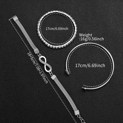 4PCS/Set Fashion Women Watches Elegant Silver Alloy Strap Quartz Wristwatch Rhinestone Bracelets Set Reloj Mujer(Without Box)