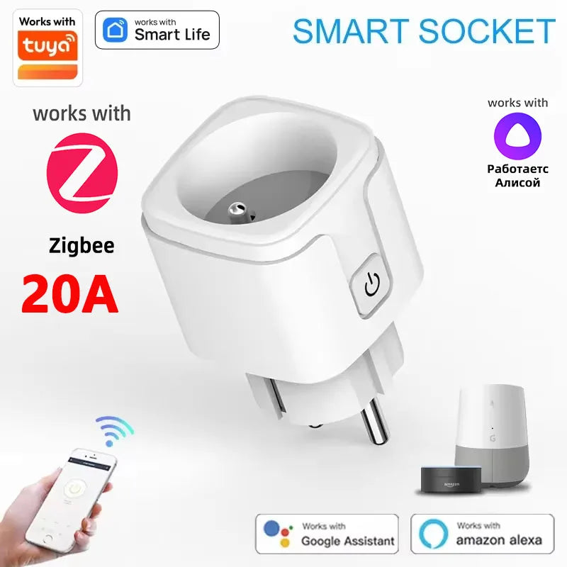 WiFi/Zigbee Smart Plug EU 16A/20A with Power Monitoring Timer Function Socket Compatible with Tuya Alexa Google Home Smart Life