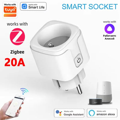 WiFi/Zigbee Smart Plug EU 16A/20A with Power Monitoring Timer Function Socket Compatible with Tuya Alexa Google Home Smart Life